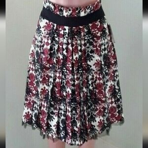 Worthington Red and Black Floral A-Line Skirt